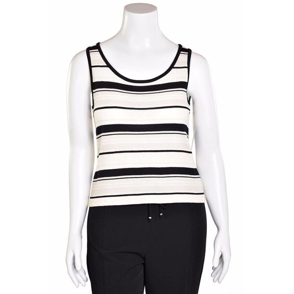 St. John | Women's Sleeveless Scoop Neck Santana Knit Striped Pullover Tank Sz S